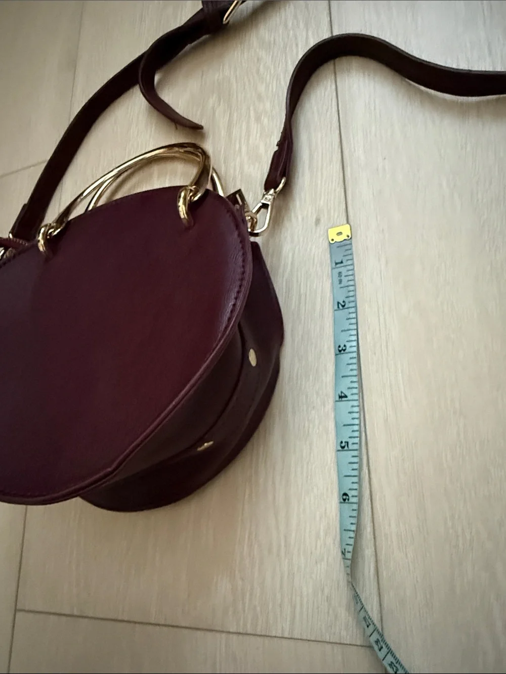 Round Crossbody Bag in Plum with Gold Accents